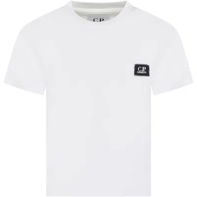 C.p. Company Undersixteen Kids' White T-shirt For Boy With Logo In Gauze White
