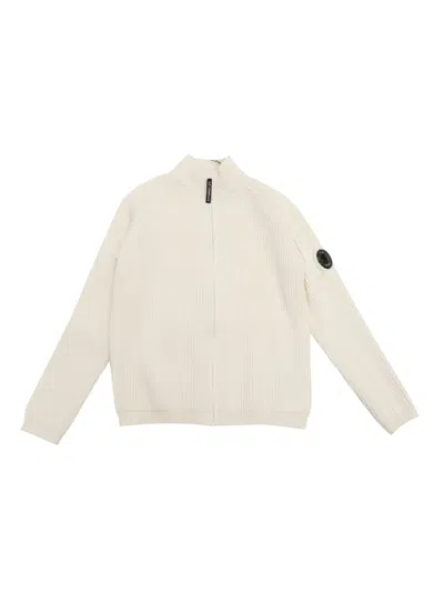 C.p. Company Undersixteen Kids' Zipped Sweater In White