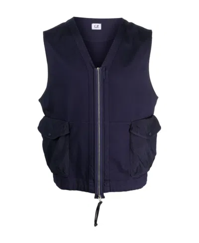 C.p. Company V-neck Zip-up Cargo Vest In Black