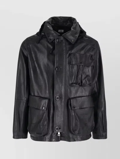 C.p. Company Versatile Hooded Jacket With Button And Pocket Features In Black