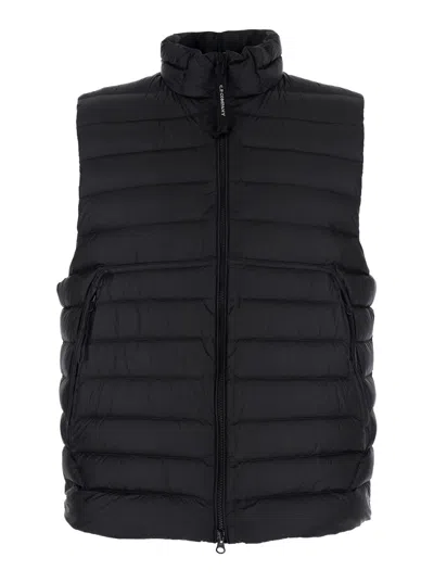 C.P. COMPANY BLACK VEST WITH MOCK NECK AND LOGO PLAQUE ON THE SIDE IN TECH FABRIC MAN