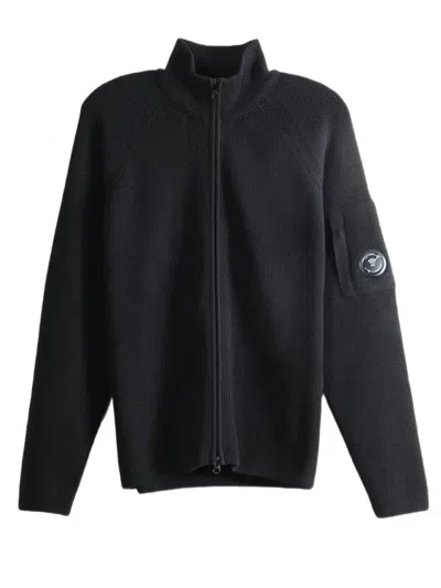 C.p. Company Waffle Knit Cotton Zip Lens Cardigan