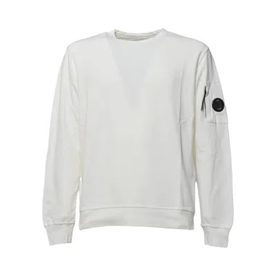 C.p. Company White Cotton Crewneck Lens Sweatshirt