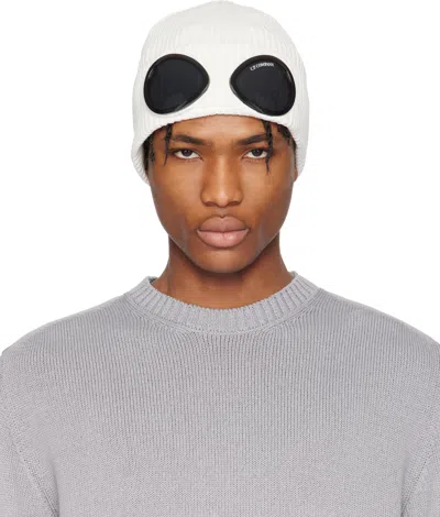 C.p. Company White Cotton Goggle Beanie In 103 Gauze White
