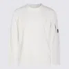 C.p. Company Long Sleeve Ribbed Crewneck With Arm Patch In White