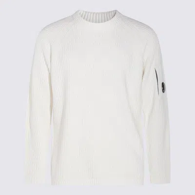 C.p. Company Long Sleeve Ribbed Crewneck With Arm Patch In White