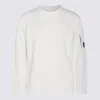 C.p. Company Long Sleeve Ribbed Crewneck With Arm Patch In White