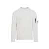 C.p. Company Long Sleeve Ribbed Crewneck With Arm Patch In White