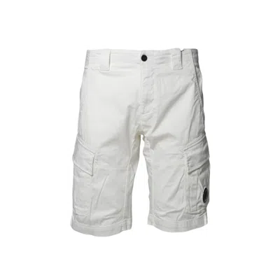 C.P. COMPANY WHITE COTTON SATEEN CARGO BERMUDA SHORTS