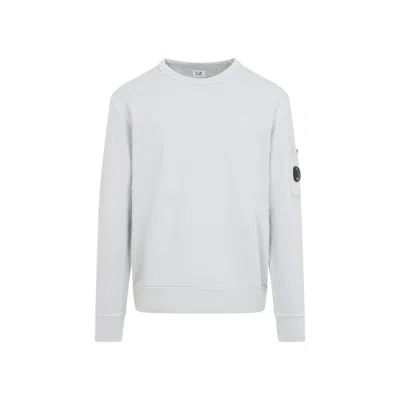 C.p. Company White Cotton Sweatshirt With Classic Crew Neckline In Blue