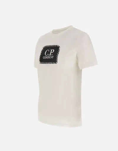 C.p. Company White Cotton T Shirt With Logo Print In Neutral