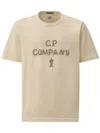 C.p. Company White Crewneck Embroidered Logo T-shirt In Brown