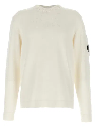 C.P. COMPANY WHITE CREWNECK LOGO SWEATER