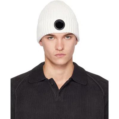 C.p. Company White Extrafine Merino Wool Lens Beanie In Neutral