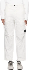 C.p. Company White Lens Cargo Pants In 103 Gauze White