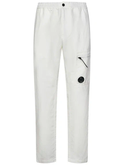 C.P. COMPANY WHITE LINEN AND COTTON BLEND UTILITY TROUSERS
