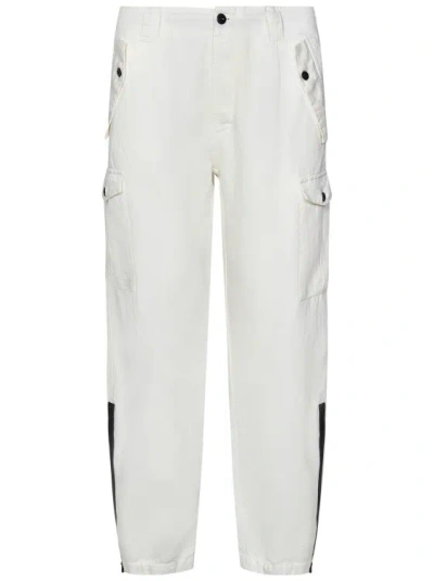 C.p. Company White Linen And Cotton Cargo Trousers In Neutral
