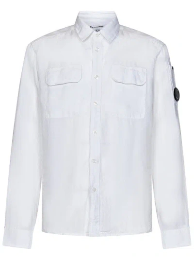 C.p. Company White Linen Long-sleeved Shirt