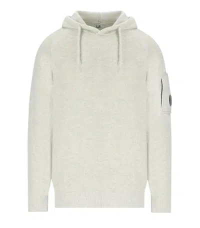 C.p. Company White Melange Hooded Sweater In Gray
