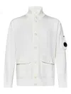 C.p. Company White Mercerized Cotton Turtleneck Cardigan In White