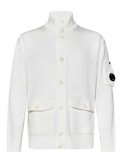 C.p. Company White Mercerized Cotton Turtleneck Cardigan