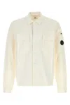 C.p. Company Off White Lens-detail Cotton Shirt In Neutral