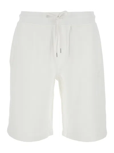 C.p. Company White Shorts With Elastic Waist And Drawstring In Cotton Man