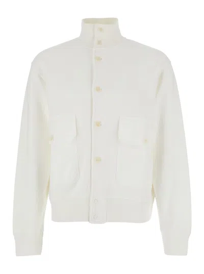 C.p. Company White Sweater With High Neck And Front Button Closure In Cotton Man