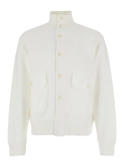 C.P. COMPANY C.P. COMPANY MEN WHITE SWEATER WITH HIGH NECK AND FRONT BUTTON CLOSURE IN COTTON MAN