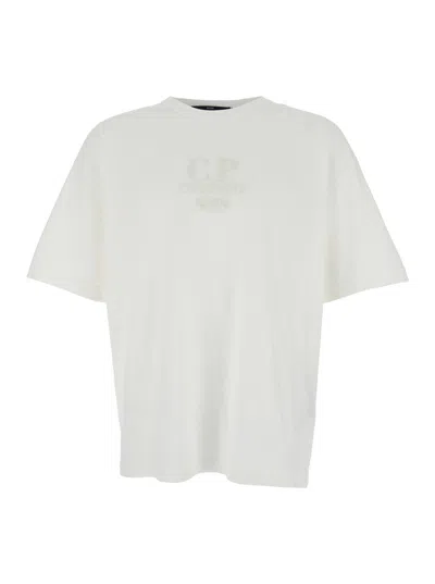 C.P. COMPANY C.P. COMPANY MEN WHITE T-SHIRT WITH LOGO EMBROIDERED ON THE FRONT TONE-ON-TONE IN COTTON MAN