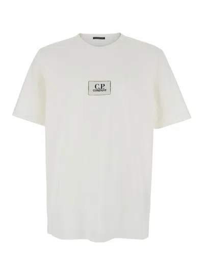 C.P. COMPANY WHITE T-SHIRT WITH LOGO PRINTED ON THE FRONT