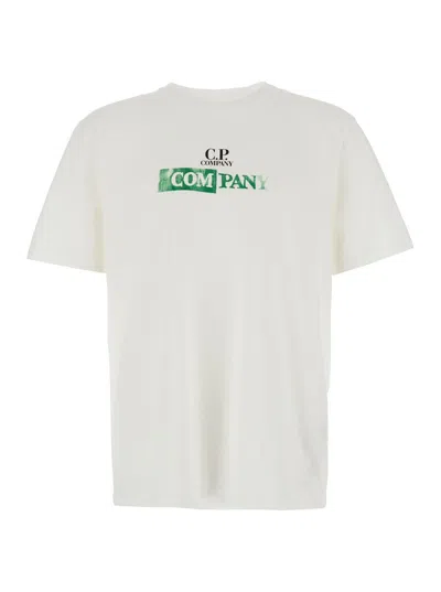 C.P. COMPANY WHITE T-SHIRT WITH LOGO PRINTED ON THE FRONT AND BACK