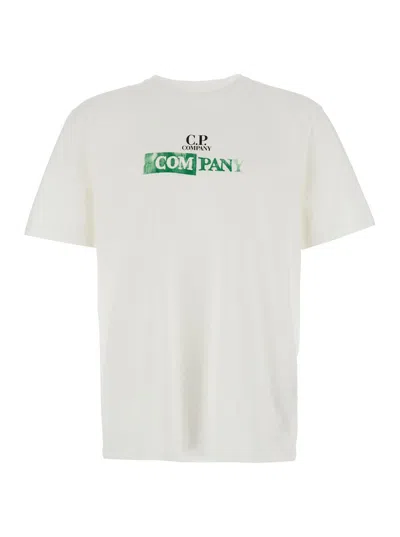C.P. COMPANY WHITE T-SHIRT WITH LOGO PRINTED ON THE FRONT AND BACK IN COTTON MAN