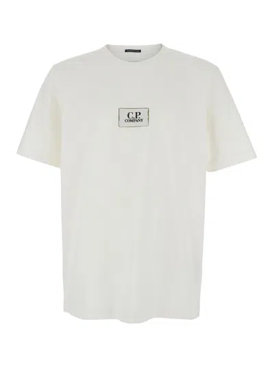 C.p. Company White T-shirt With Logo Printed On The Front In Cotton Man In Multicolor