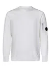 C.p. Company 'diagonal Raised' White Sweatshirt With Lens Motif On The Arm In White
