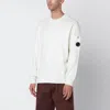 C.p. Company Timeless Crew Neck Sweater With Iconic Lens Detail In White