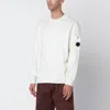 C.p. Company Timeless Crew Neck Sweater With Iconic Lens Detail In White