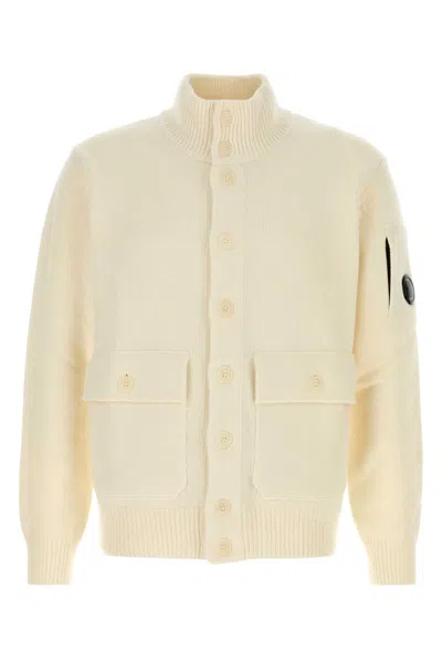 C.P. COMPANY WHITE WOOL BLEND CARDIGAN