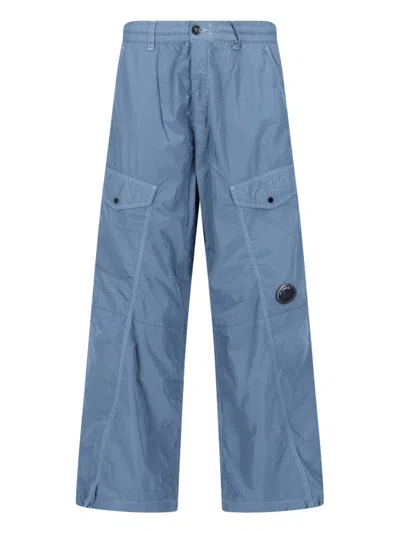 C.p. Company Wide-leg Cargo Pants With Lens Detail And Smooth Fabric In Blue