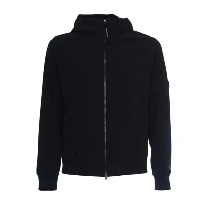 C.p. Company Windproof Black Hooded Jacket With Adjustable Features