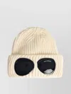 C.p. Company Goggles-detail Ribbed Beanie In White