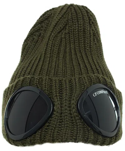 C.p. Company Wool Beanie With Lenses In Khaki