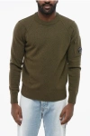 C.p. Company Wool Blend Crew-neck Sweater With Sleeve Pocket In Green