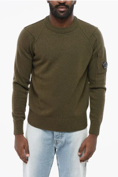 C.p. Company Wool Blend Crew-neck Sweater With Sleeve Pocket In Green