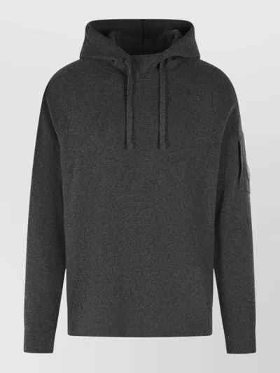 C.p. Company Knit Hoodie In Wool Blend With Kangaroo Pocket In Gray