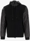 C.p. Company Wool Blend Jacket With Adjustable Hood And Ribbed Cuffs In Black