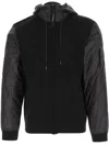 C.p. Company Wool Blend Jacket With Adjustable Hood And Ribbed Cuffs In Black