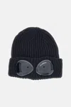 C.p. Company Cable Knit Beanie With Folded Brim And Goggle In Black