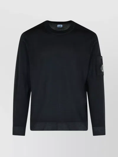 C.p. Company Wool Sweater With Round Neck And Arm Pocket In Blue