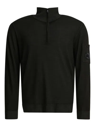 C.p. Company Merino Wool Half-zip Sweater Knitwear Grey In Black